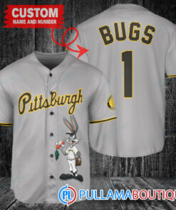 Personalized Pittsburgh Pirates Bugs Bunny Baseball Jersey Gray