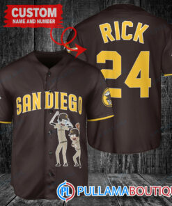 Personalized San Diego Padres Rick and Morty Baseball Jersey Brown