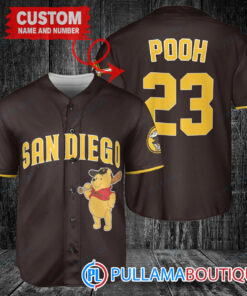 Personalized San Diego Padres Winnie the Pooh Baseball Jersey Brown