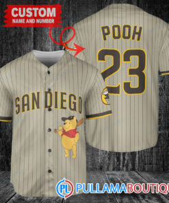 Personalized San Diego Padres Winnie the Pooh Baseball Jersey Tan