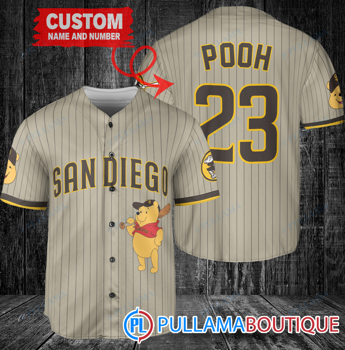 Personalized Houston Astros Winnie the Pooh Baseball Jersey White