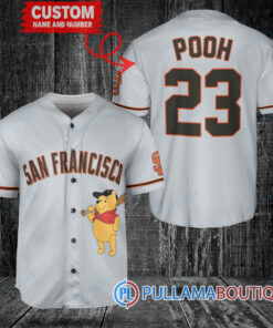 Personalized San Francisco Giants Winnie the Pooh Baseball Jersey Gray