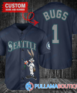 Personalized Seattle Mariners Bugs Bunny Baseball Jersey Navy