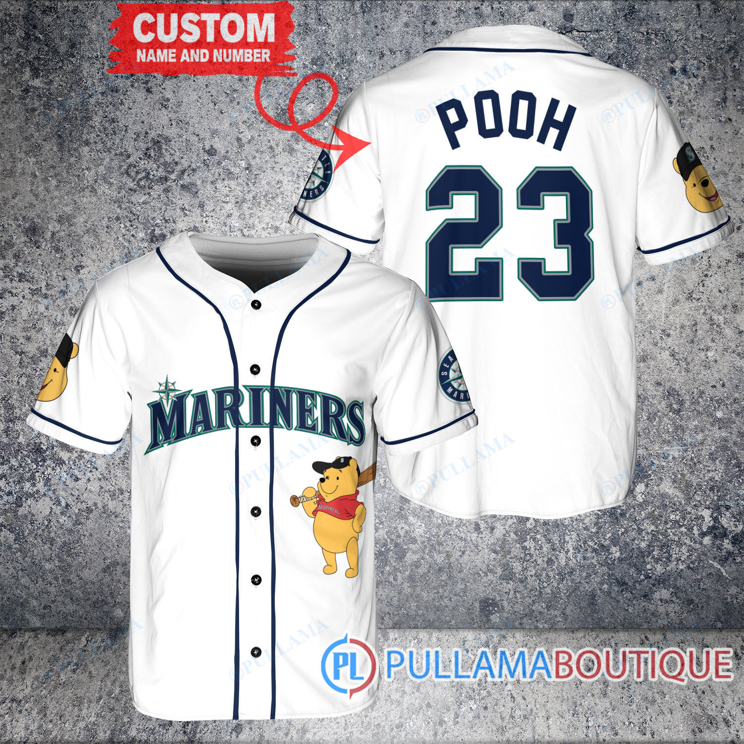 Personalized Milwaukee Brewers Winnie the Pooh Baseball Jersey Cream