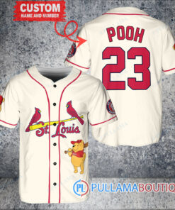 Personalized St. Louis Cardinals Winnie the Pooh Baseball Jersey Cream