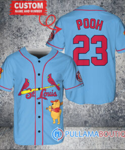 Personalized St. Louis Cardinals Winnie the Pooh Baseball Jersey Light Blue