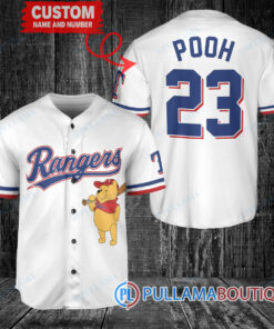 Personalized Texas Rangers Winnie the Pooh Baseball Jersey White