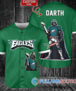 Philadelphia Eagles x Darth Vader Star Wars with Trophy Custom Baseball Jersey Kelly Green