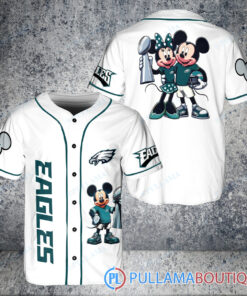 Philadelphia Eagles x Mickey and Minnie with Trophy Baseball Jersey White