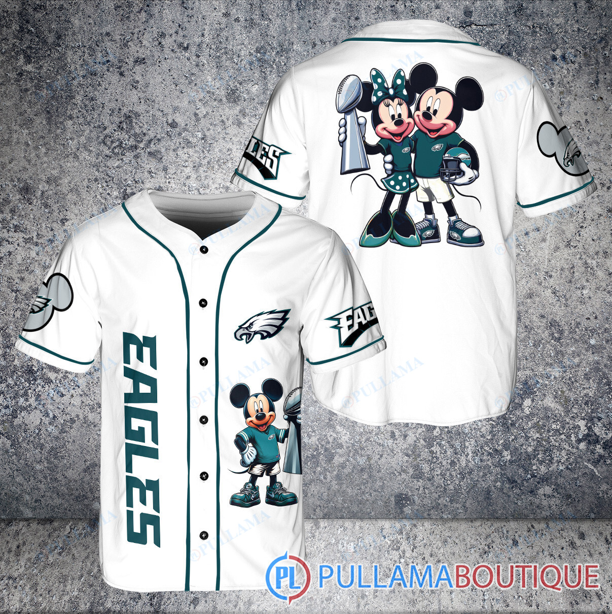 New York Jets x Mickey and Minnie with Trophy Baseball Jersey Green Military