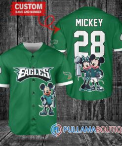 Philadelphia Eagles x Mickey and Minnie with Trophy Custom Baseball Jersey Kelly Green