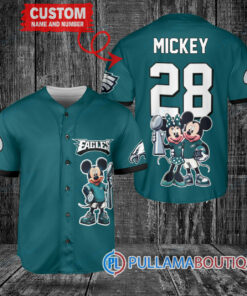 Philadelphia Eagles x Mickey and Minnie with Trophy Custom Baseball Jersey Midnight Green