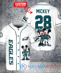 Philadelphia Eagles x Mickey and Minnie with Trophy Custom Baseball Jersey White