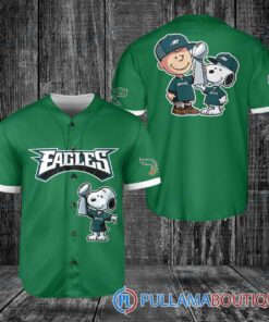 Philadelphia Eagles x Snoopy and Charlie Brown with Trophy Baseball Jersey Kelly Green