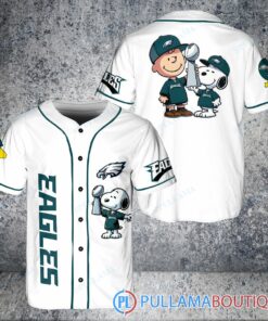 Philadelphia Eagles x Snoopy and Charlie Brown with Trophy Baseball Jersey White