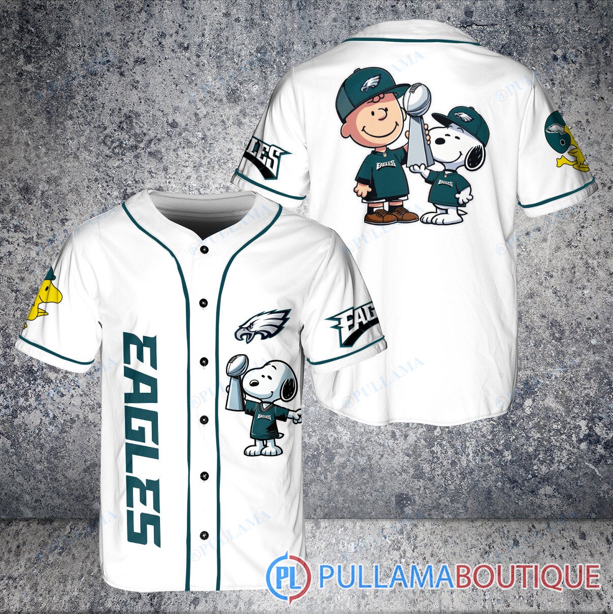 Detroit Lions x Snoopy and Charlie Brown with Trophy Baseball Jersey White