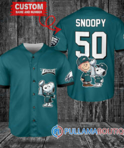 Philadelphia Eagles x Snoopy and Charlie Brown with Trophy Custom Baseball Jersey Midnight Green