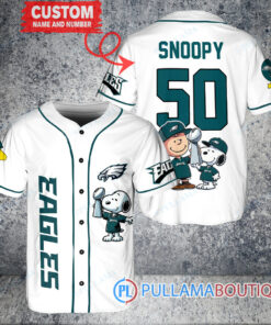 Philadelphia Eagles x Snoopy and Charlie Brown with Trophy Custom Baseball Jersey White