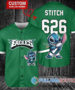 Philadelphia Eagles x Stitch with Trophy Custom Baseball Jersey Kelly Green