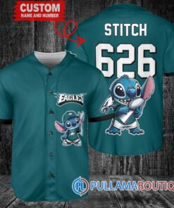 Philadelphia Eagles x Stitch with Trophy Custom Baseball Jersey Midnight Green