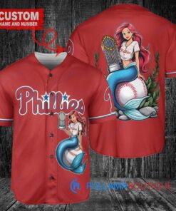 Philadelphia Phillies x Ariel Mermaid with Trophy Custom Baseball Jersey Red