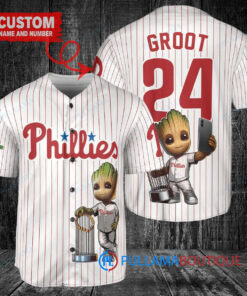 Philadelphia Phillies x Baby Groot Marvel Guardians Of The Galaxy with Trophy Custom Baseball Jersey White