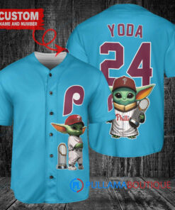 Philadelphia Phillies x Baby Yoda Star Wars The Mandalorian with Trophy Custom Baseball Jersey Light Blue