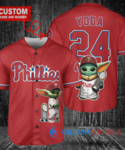 Philadelphia Phillies x Baby Yoda Star Wars The Mandalorian with Trophy Custom Baseball Jersey Red