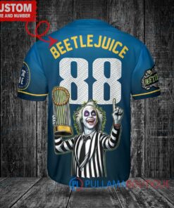 Philadelphia Phillies x Beetlejuice Halloween with World Series Trophy Custom Baseball Jersey Blue City Connect