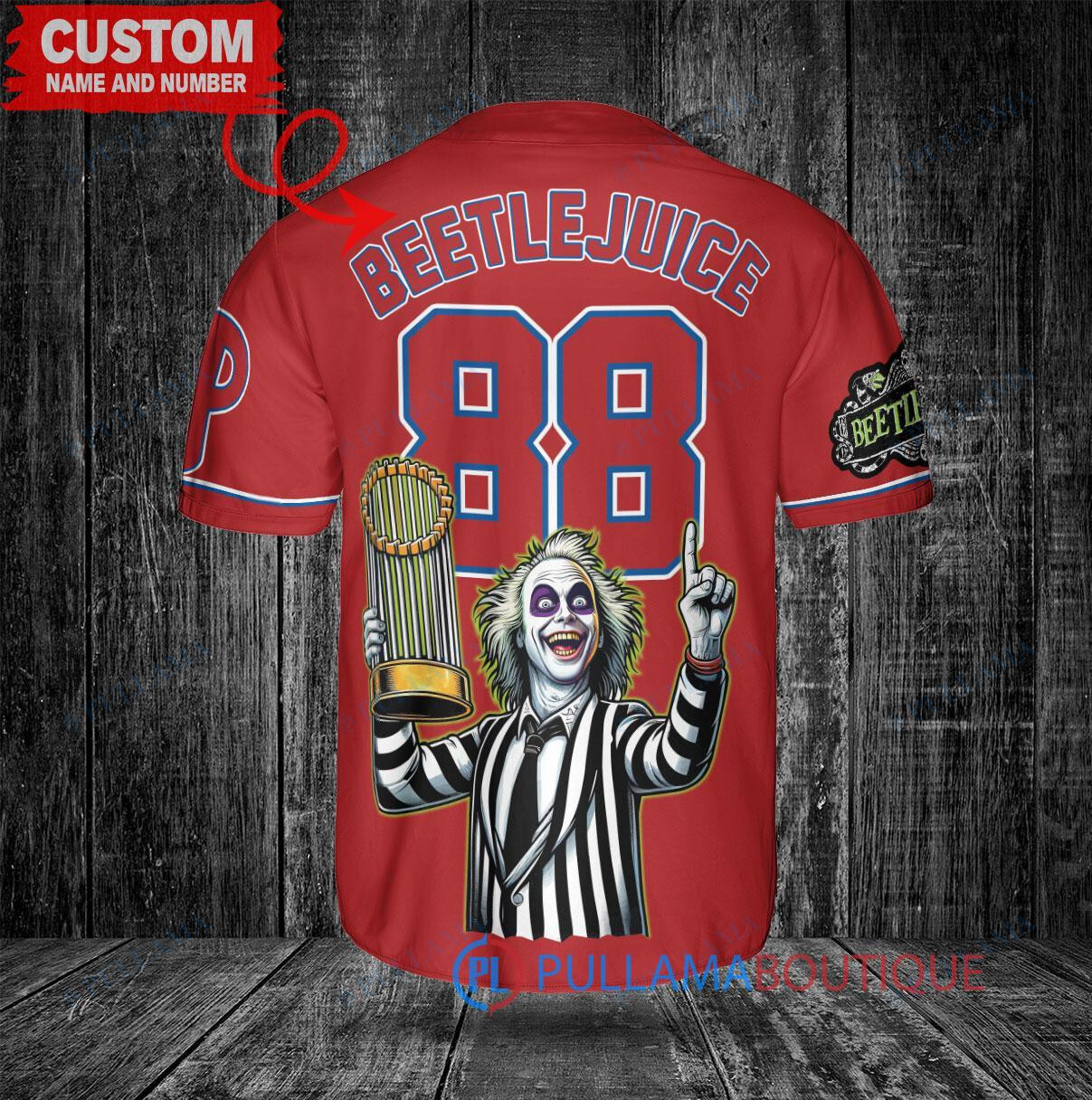 Atlanta Braves x Beetlejuice Halloween with World Series Trophy Custom Baseball Jersey Navy