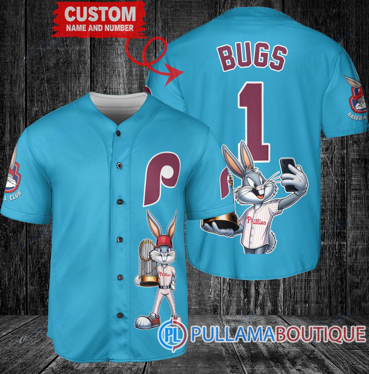 Kansas City Royals x Bugs Bunny with Trophy Baseball Jersey Light Blue