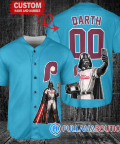 Philadelphia Phillies x Darth Vader Star Wars with Trophy Baseball Jersey Light Blue