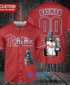 Philadelphia Phillies x DC Comics Batman The Dark Knight with Trophy Custom Baseball Jersey Red