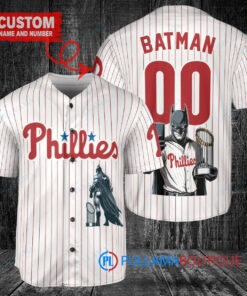 Philadelphia Phillies x DC Comics Batman The Dark Knight with Trophy Custom Baseball Jersey White