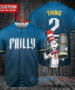 Philadelphia Phillies x Dr Seuss with World Series Trophy Custom Baseball Jersey Blue City Connect