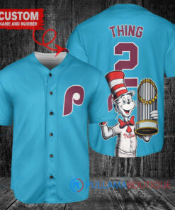 Philadelphia Phillies x Dr Seuss with World Series Trophy Custom Baseball Jersey Light Blue