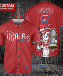 Philadelphia Phillies x Dr Seuss with World Series Trophy Custom Baseball Jersey Red