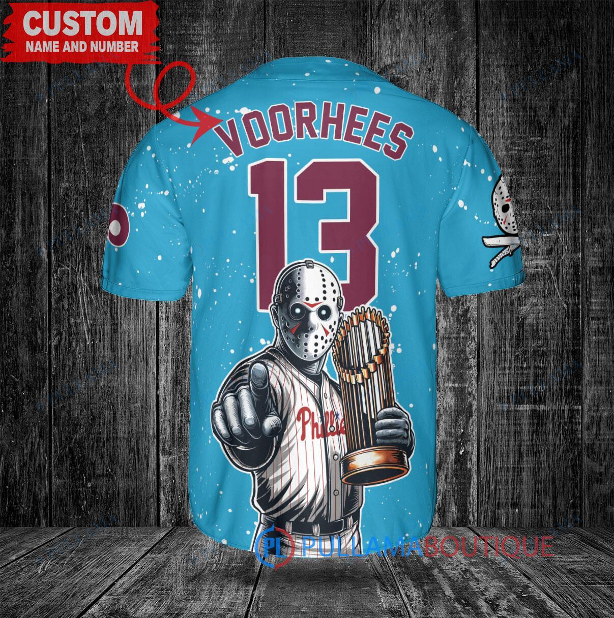 Chicago Cubs Jason Voorhees Halloween World Series Trophy Baseball Jersey Gray