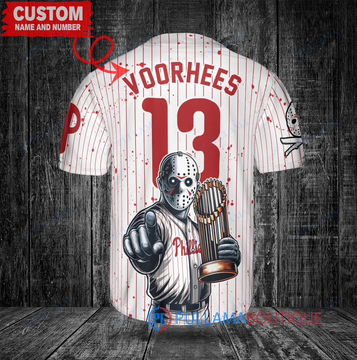 Detroit Tigers x Friday the 13th Jason Voorhees Halloween with World Series Trophy Custom Baseball Jersey Gray