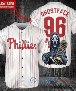 Philadelphia Phillies x Ghostface Scream Halloween Halloween with World Series Trophy Custom Baseball Jersey White