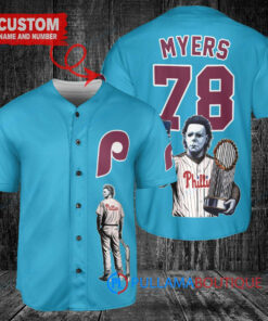 Philadelphia Phillies x Halloween Michael Myers with Trophy Custom Baseball Jersey Light Blue