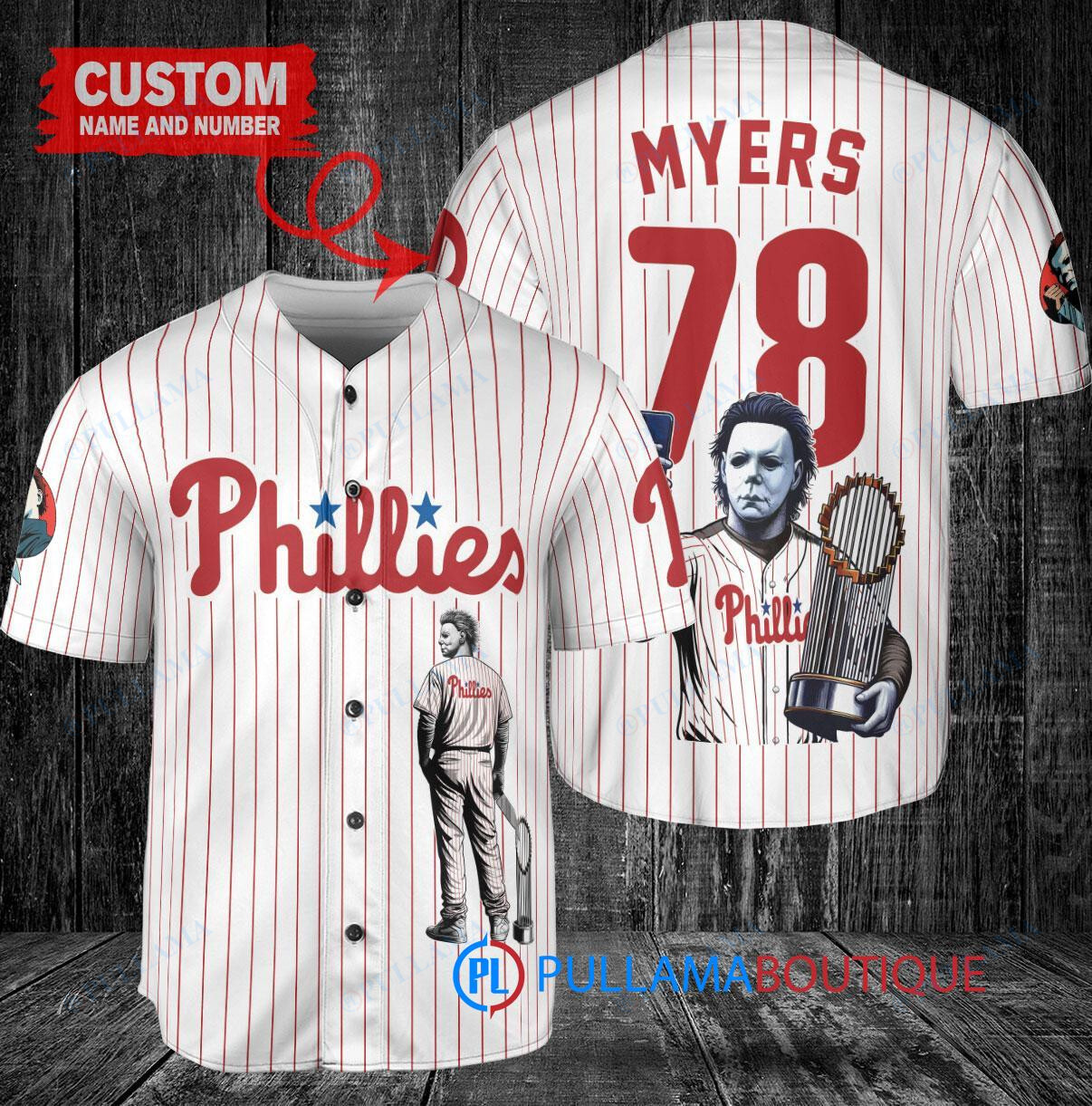 Atlanta Braves x Halloween Michael Myers with Trophy Custom Baseball Jersey Navy