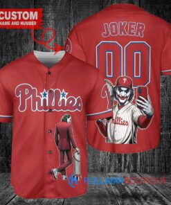 Philadelphia Phillies x Joker DC Comics with Trophy Custom Baseball Jersey Red