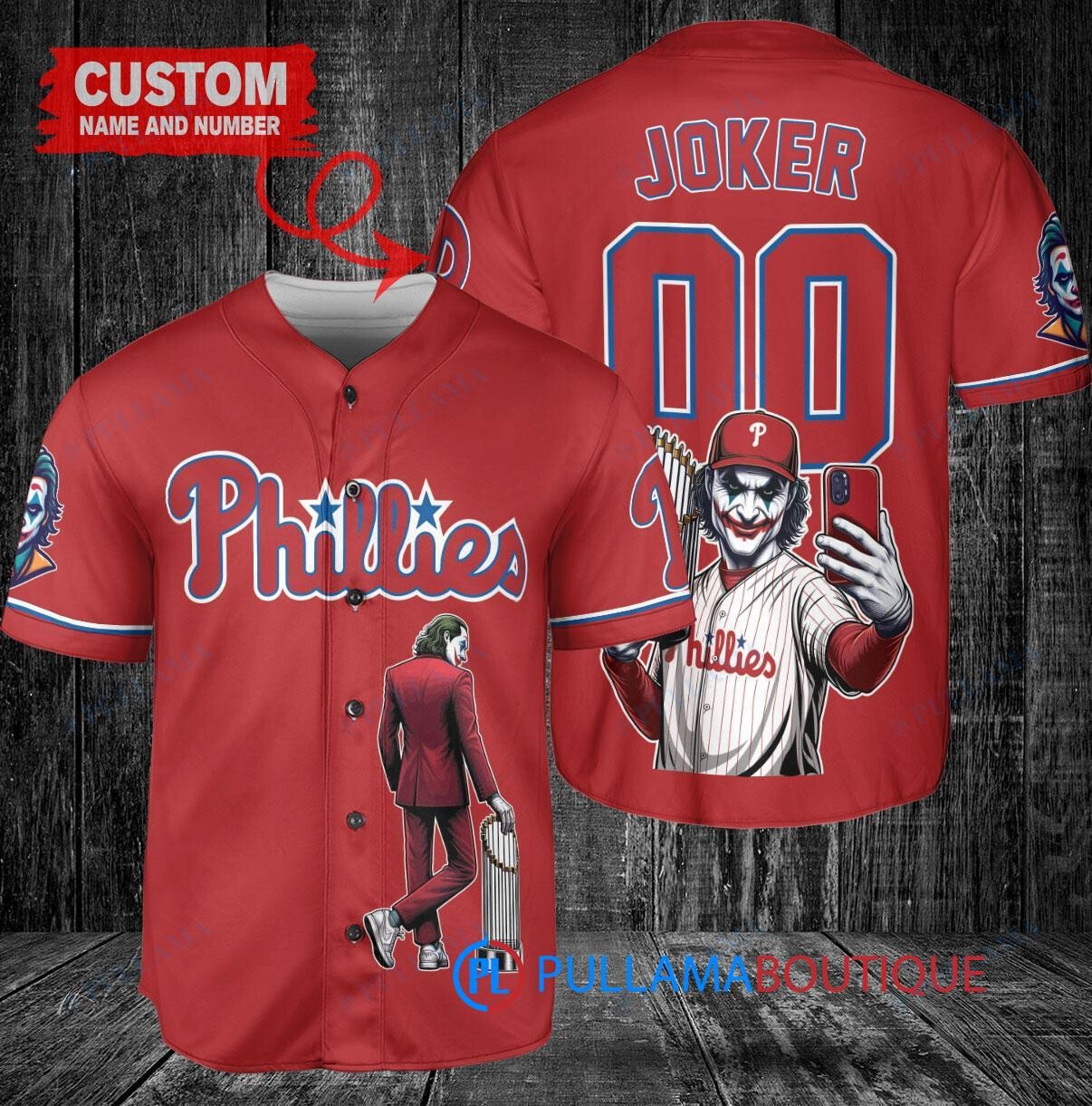 Philadelphia Phillies x Joker DC Comics with Trophy Custom Baseball Jersey Blue City Connect