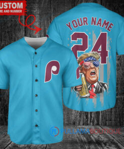 Philadelphia Phillies x Limited Edition with World Series Trophy Custom Baseball Jersey Light Blue