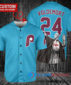 Philadelphia Phillies x Lord Voldemort Harry Potter with Trophy Custom Baseball Jersey Light Blue