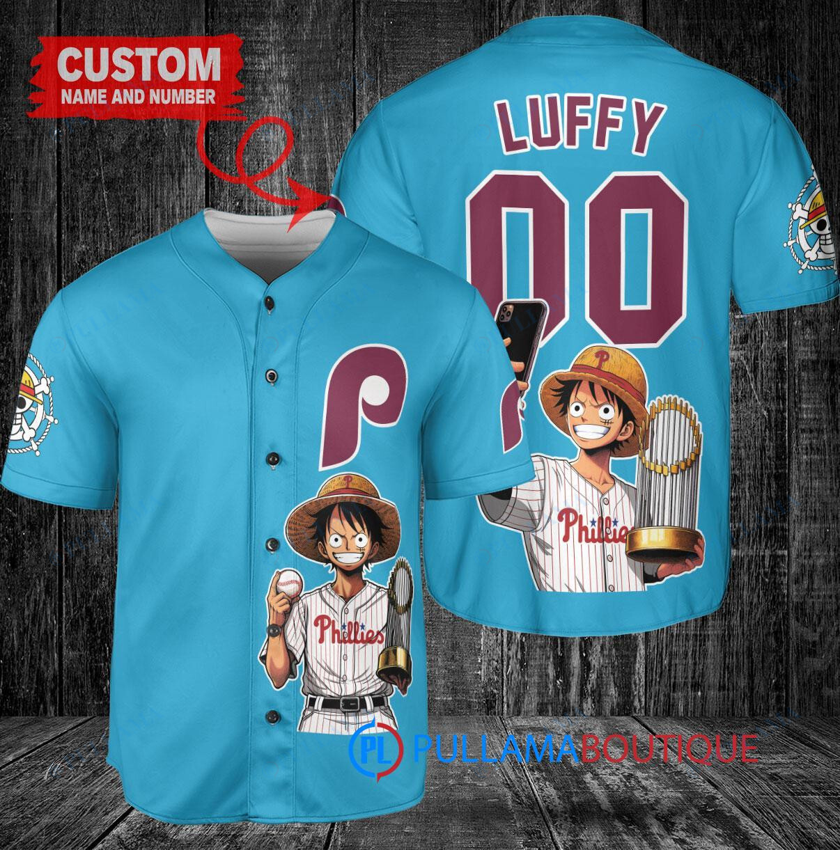 Detroit Tigers x Luffy One Piece with Trophy Custom Baseball Jersey White