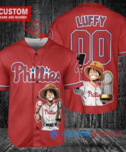 Philadelphia Phillies x Luffy One Piece with Trophy Custom Baseball Jersey Red