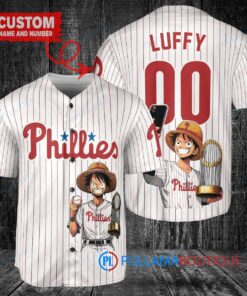 Philadelphia Phillies x Luffy One Piece with Trophy Custom Baseball Jersey White