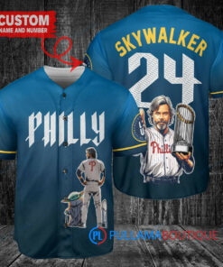 Philadelphia Phillies x Luke Skywalker Star Wars with Trophy Custom Baseball Jersey Blue City Connect